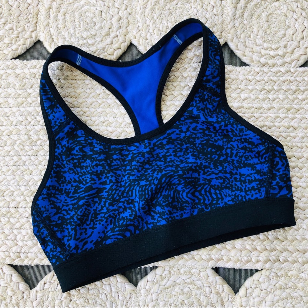 champion blue&black patterned sports bra / size s
